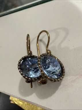 Gold-Tone Blue Crystal Drop Earrings